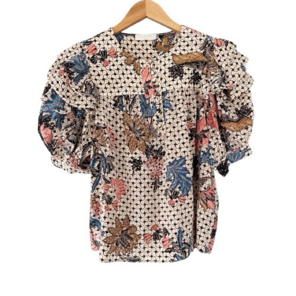 Ulla Johnson • Nova Ruffle-Sleeve Silk Top in Jasmine Print - Picture 2 of 16